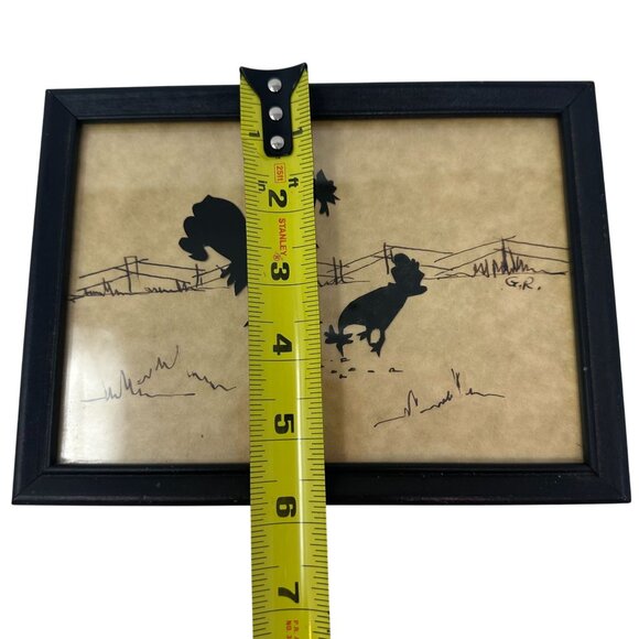 Vintage Rooster Hen Silhouette Farm Art Signed GR Framed Rustic Wall Decor - Picture 6 of 16